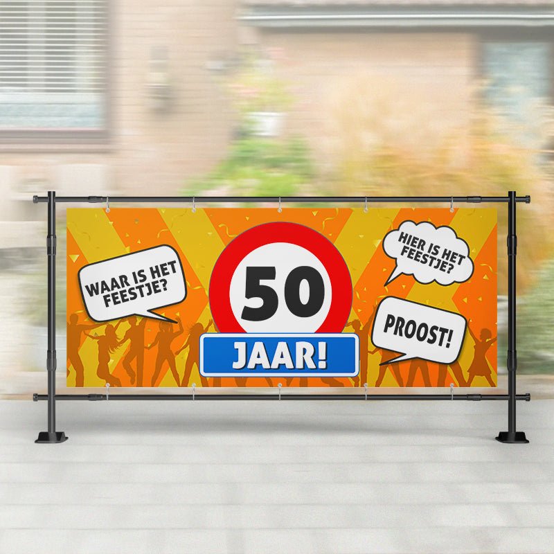 Spandoek 50 jaar / Verjaardag | Abraham of Sarah | Waar is het Feestje? – Kleurmedia®