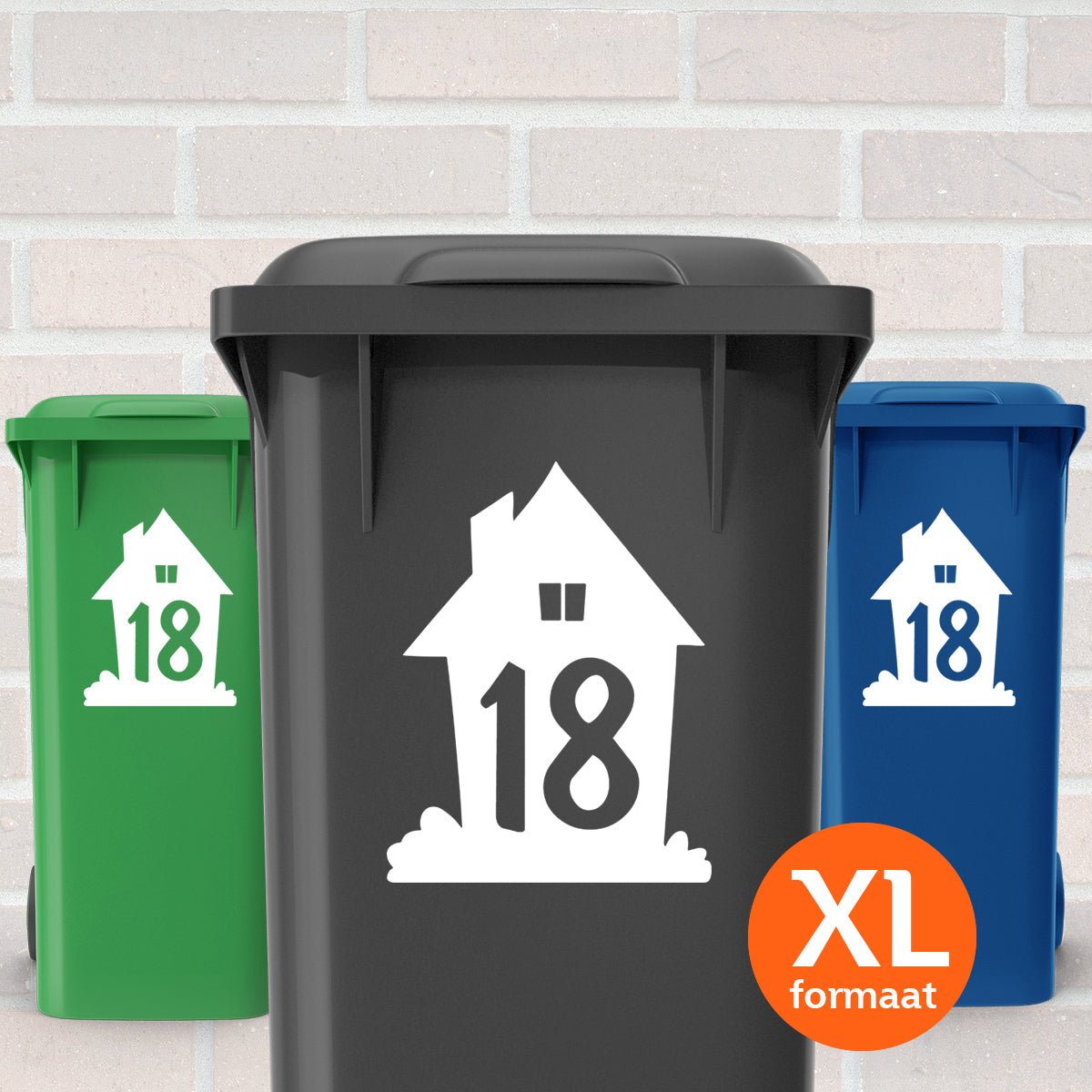 Container Stickers XL - Huisje met Gras & Huisnummer – Kleurmedia®