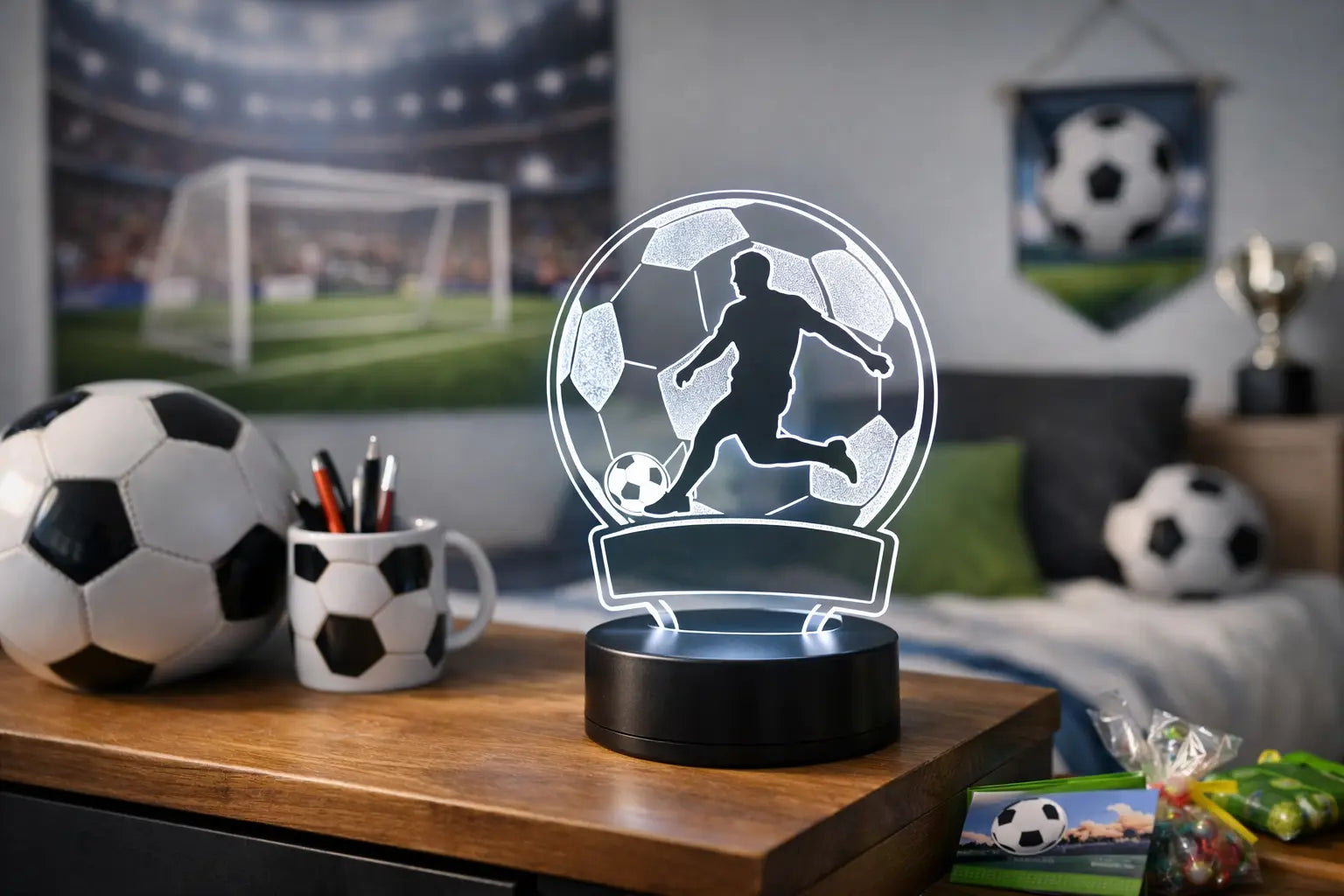 LED voetballamp met naam voor jonge fans