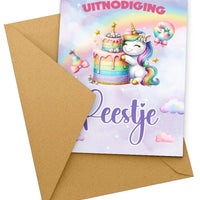 Uitnodiging kinderfeestje Unicorn - 10 stuks - kaartjes + enveloppen - kinderfeestjes