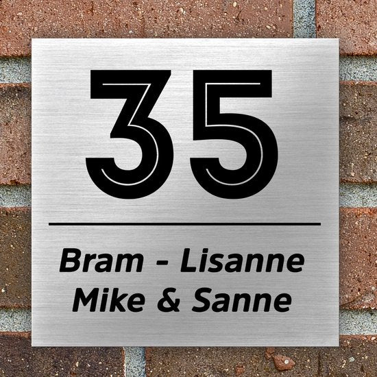 Naambordje Voordeur | Dibond Brushed Aluminium | 15x15 cm – Kleurmedia®
