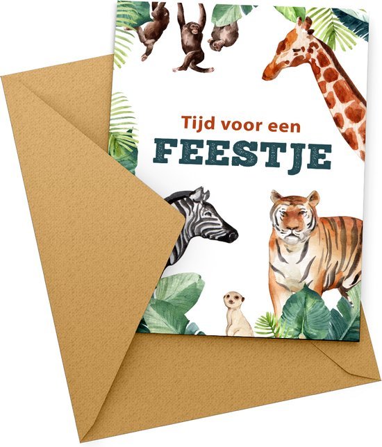 Uitnodiging: Uitnodiging Kinderfeestje Dieren (uitnodigingskaart) – Kleurmedia®