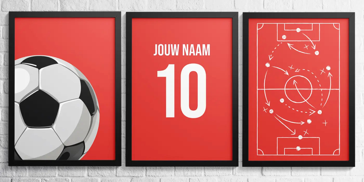 Zwart wit voetbal poster met klassiek paneel ontwerp uit alkmaar 3-delige posterset goal collection