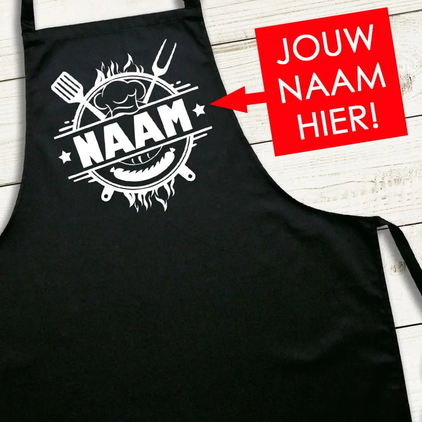 BBQ Schort met Naam (rond) - Geschenkenset