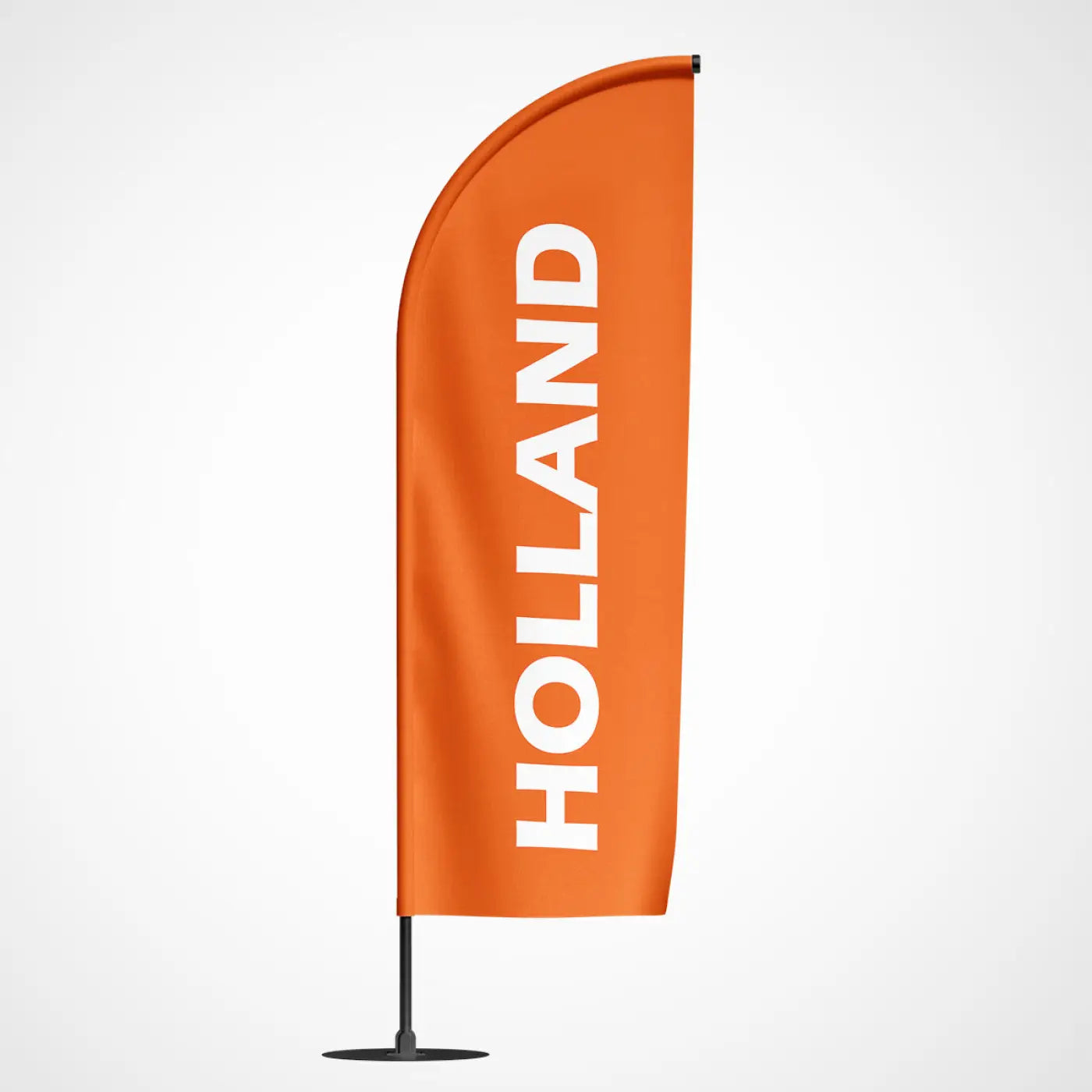 Oranje beachvlag van stof met dikke witte holland letters voor buitengebruik