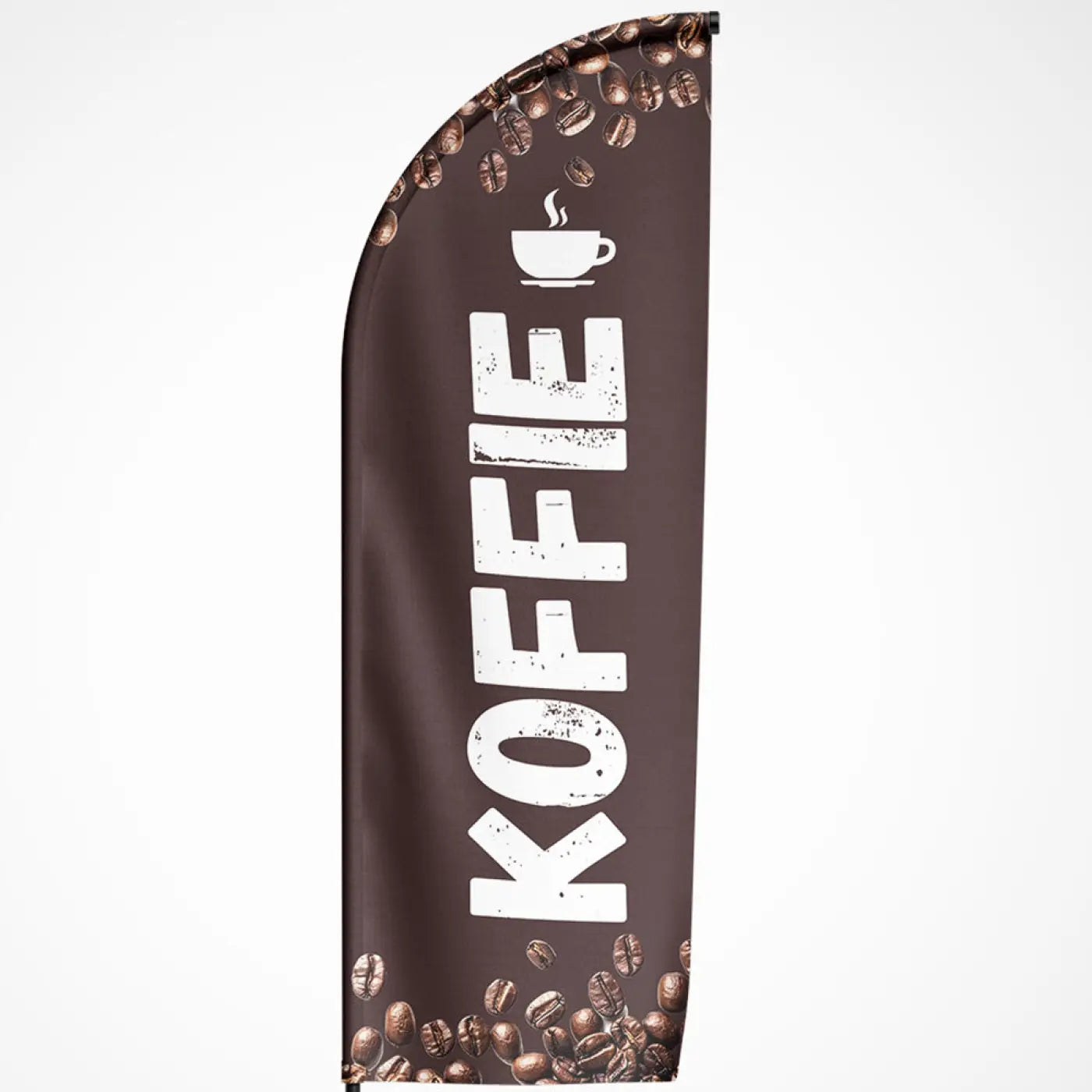 Bruine beachvlag koffie met witte tekst koffie en koffieboon afbeeldingen voor promotie van koffieproducten