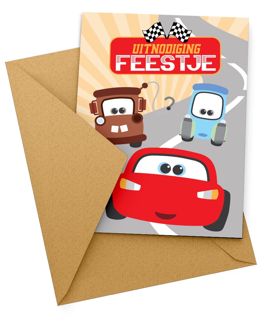 Uitnodiging: Uitnodiging Kinderfeestje Vrolijke Cars (uitnodigingskaart) – Kleurmedia®