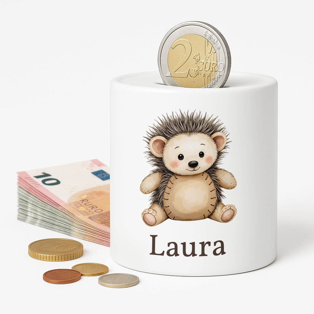 Spaarpot: Spaarpot met naam - Egel (keramische spaarpot) – Kleurmedia®