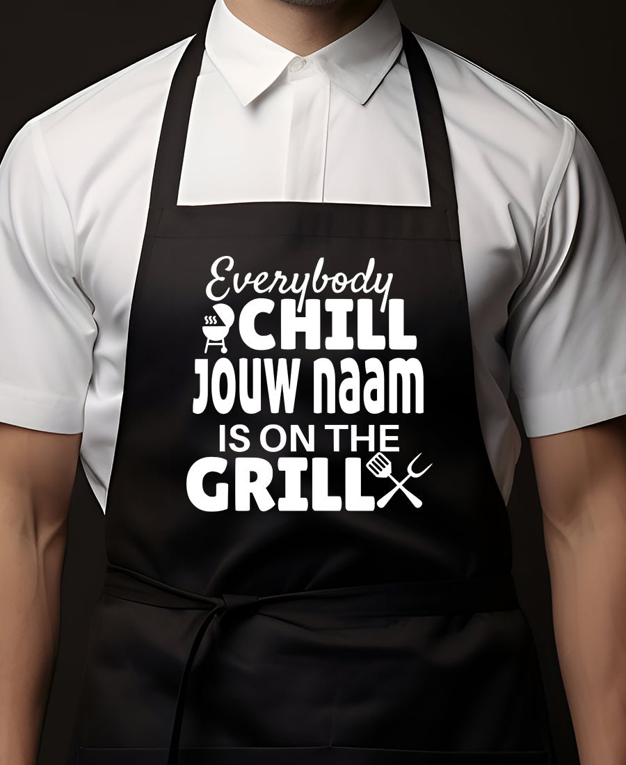 Schort: Schort met Naam (Everybody Chill) (keukenschort) – Kleurmedia®