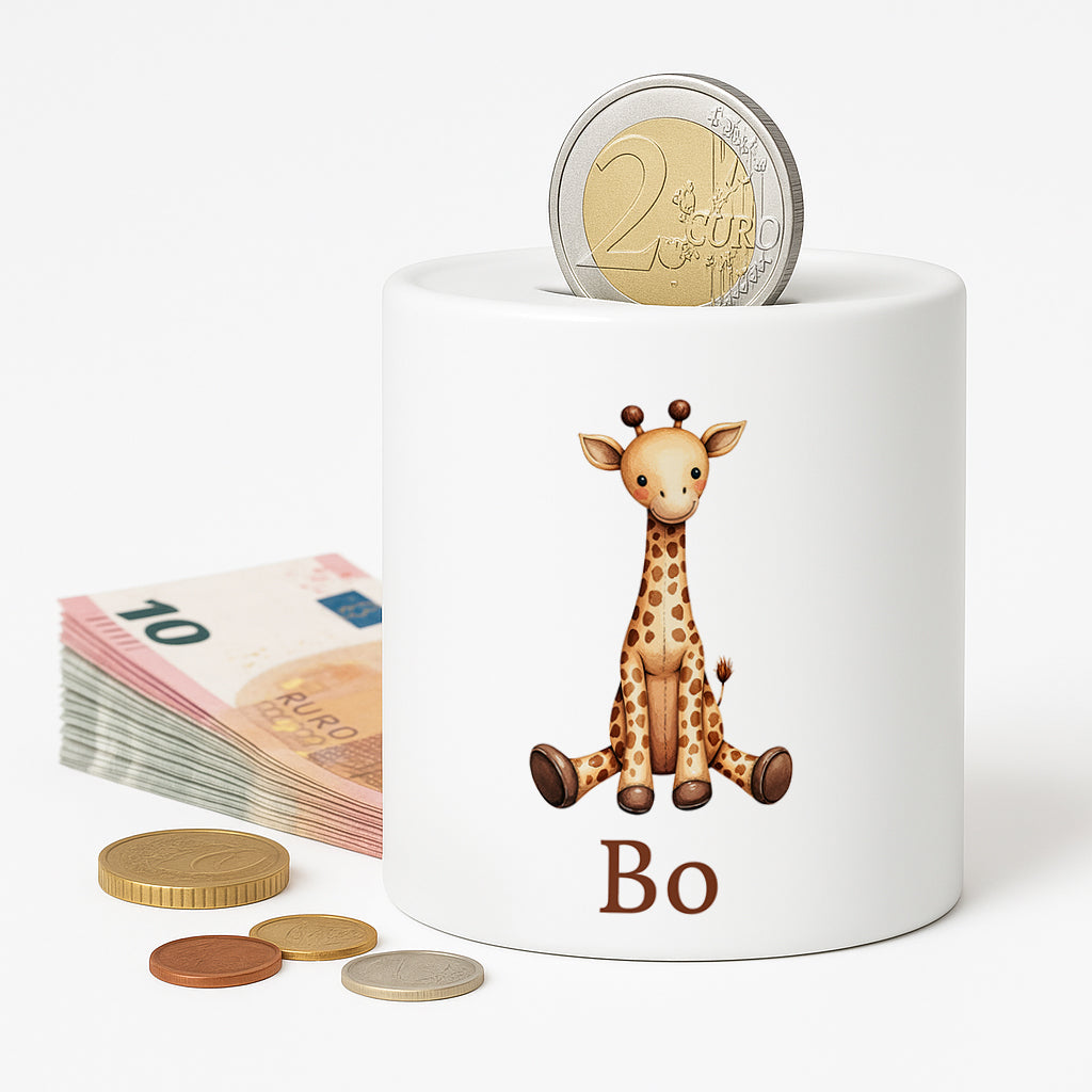 Spaarpot: Spaarpot met naam - Giraf (keramische spaarpot) – Kleurmedia®