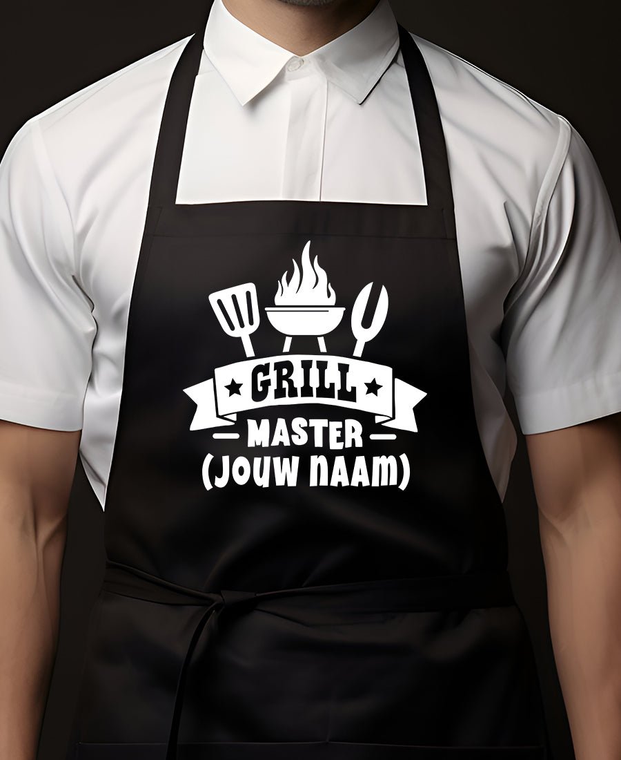 Schort: Schort met Naam (Grillmaster) (keukenschort) – Kleurmedia®