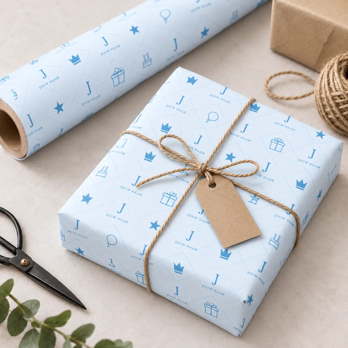 Inpakpapier Feest Blauw - Gepersonaliseerd met Naam