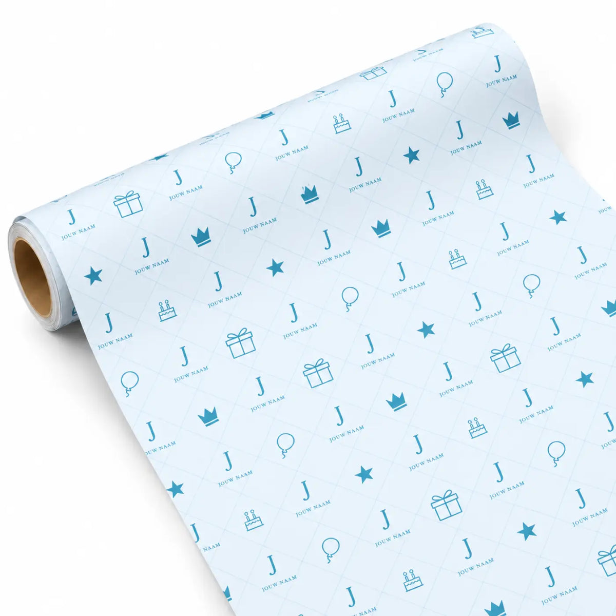 Inpakpapier Feest Blauw - Gepersonaliseerd met Naam