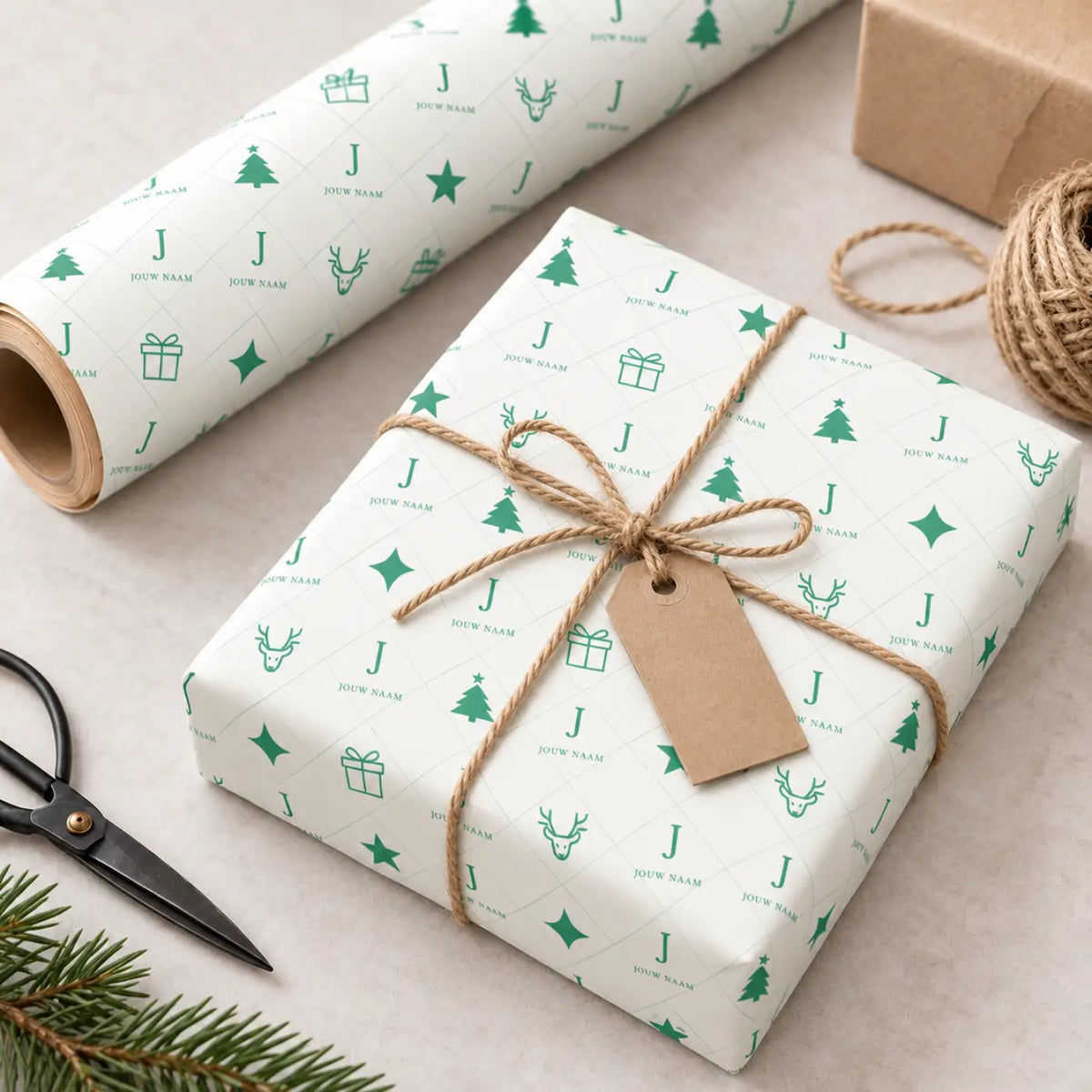 Inpakpapier Kerst Groen - Gepersonaliseerd met Naam