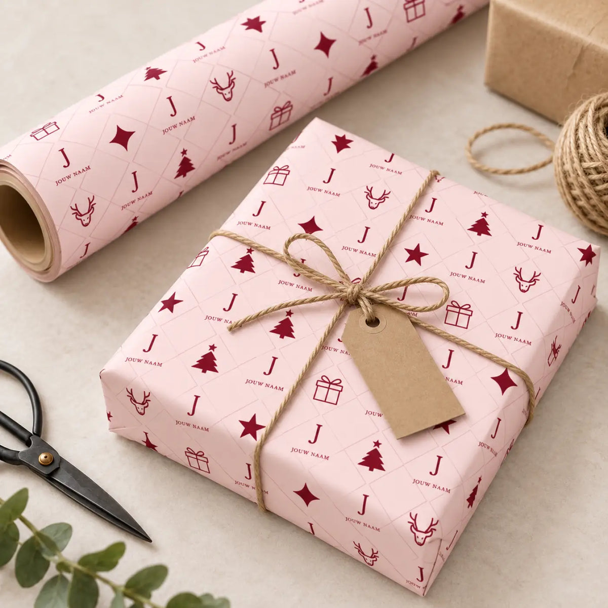 Inpakpapier Kerst Rood - Gepersonaliseerd met Naam