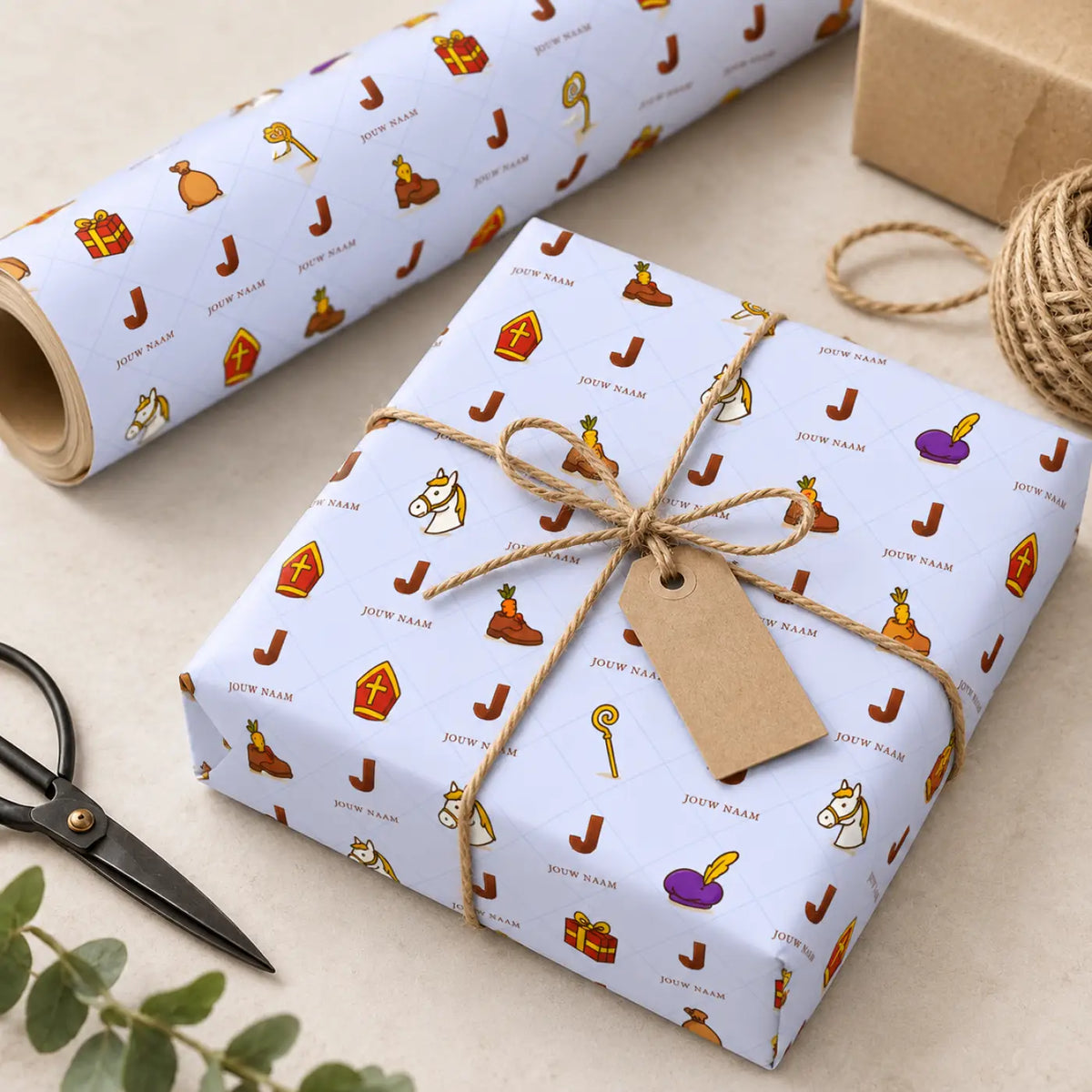 Inpakpapier Sinterklaas Blauw - Gepersonaliseerd met Naam