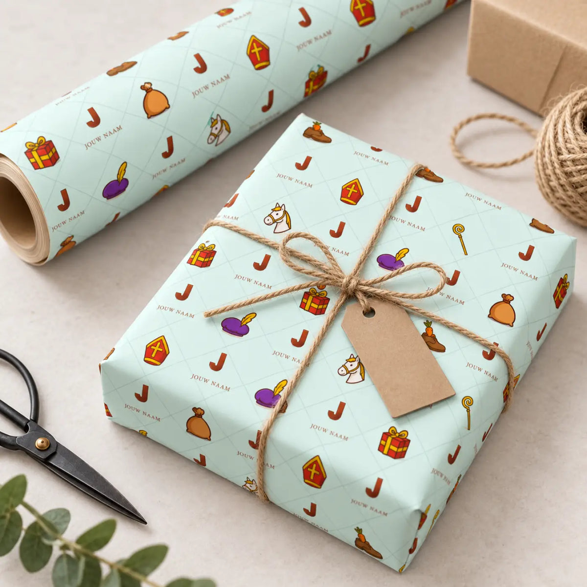 Inpakpapier Sinterklaas Groen - Gepersonaliseerd met Naam