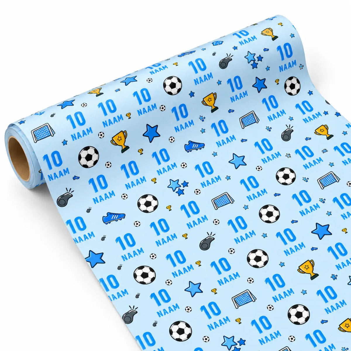 Inpakpapier Voetbal Blauw - Gepersonaliseerd met Naam