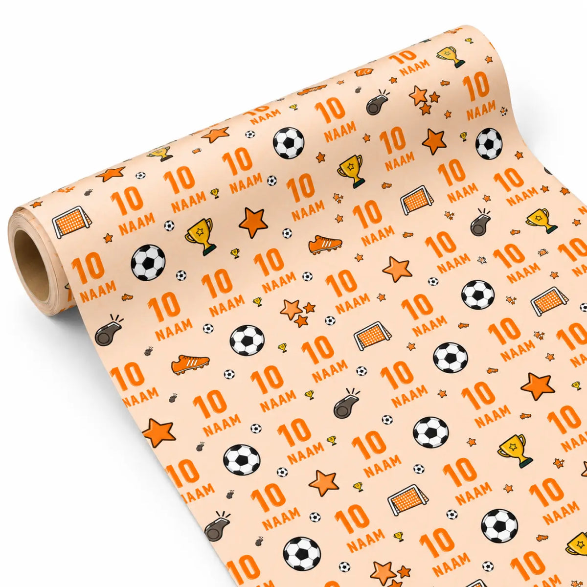Inpakpapier Voetbal  Oranje - Gepersonaliseerd met Naam
