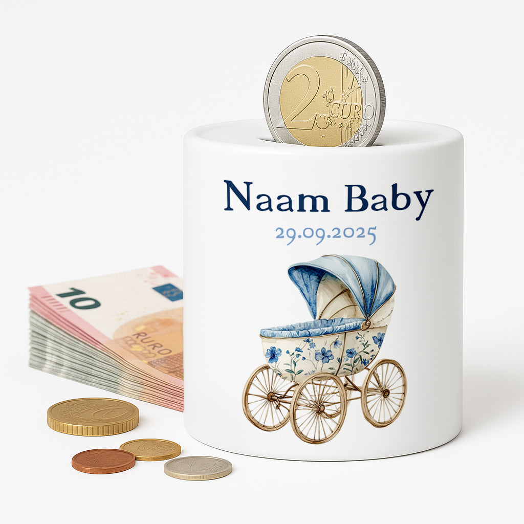 Baby Spaarpot - Blauwe Kinderwagen