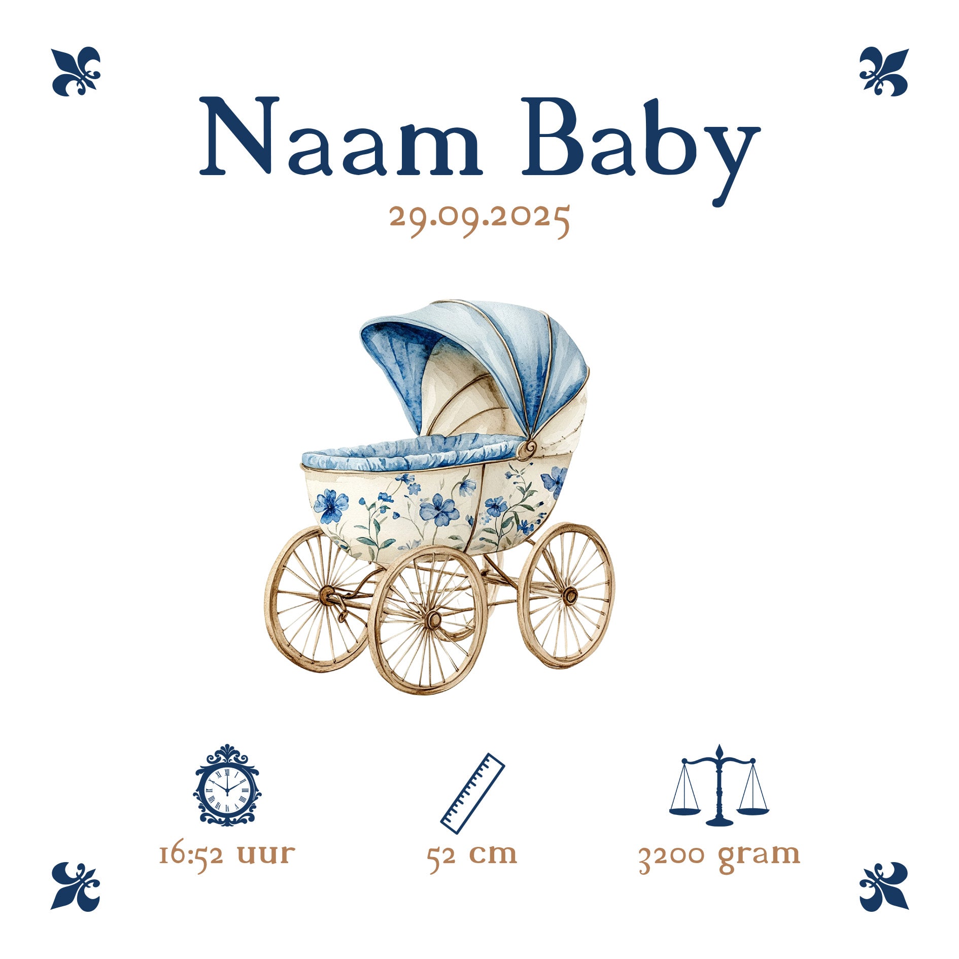 Baby Tegeltje - Blauw Kinderwagen