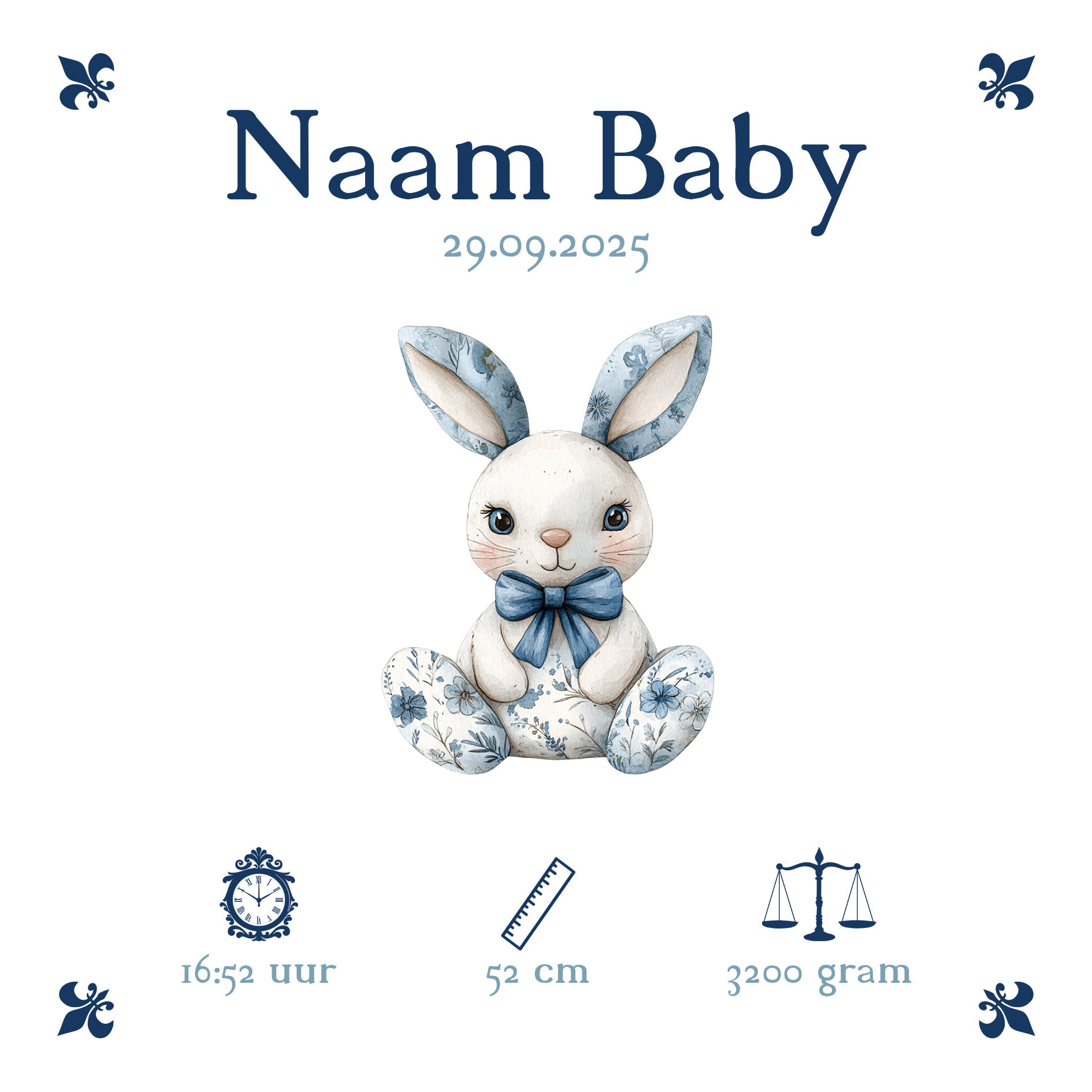 Baby Tegeltje - Blauw konijntje