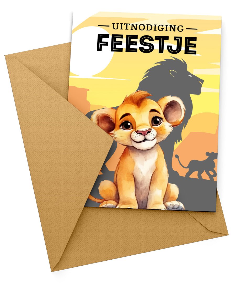Uitnodiging: Uitnodiging Kinderfeestje Leeuwtje Lion King (uitnodigingskaart) – Kleurmedia®