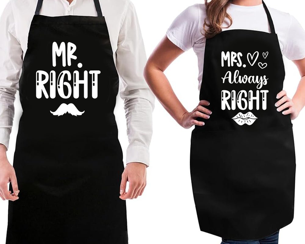 Schort: Keukenschorten MR. RIGHT AND MRS. ALWAYS RIGHT (keukenschort) – Kleurmedia®