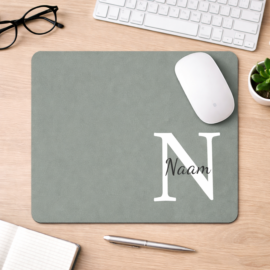 Muismat met naam - Grijs