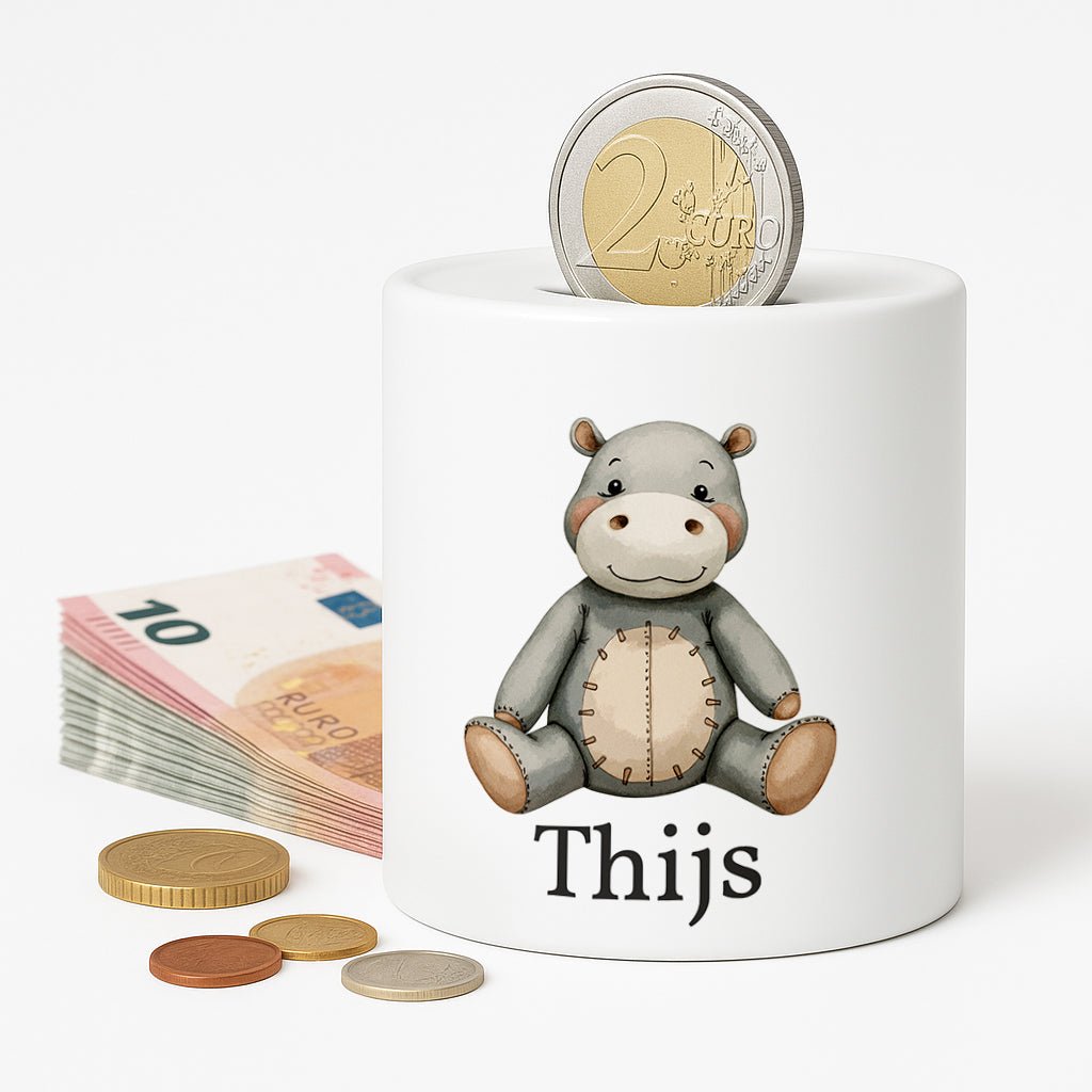 Spaarpot: Spaarpot met naam -  Nijlpaard (keramische spaarpot) – Kleurmedia®