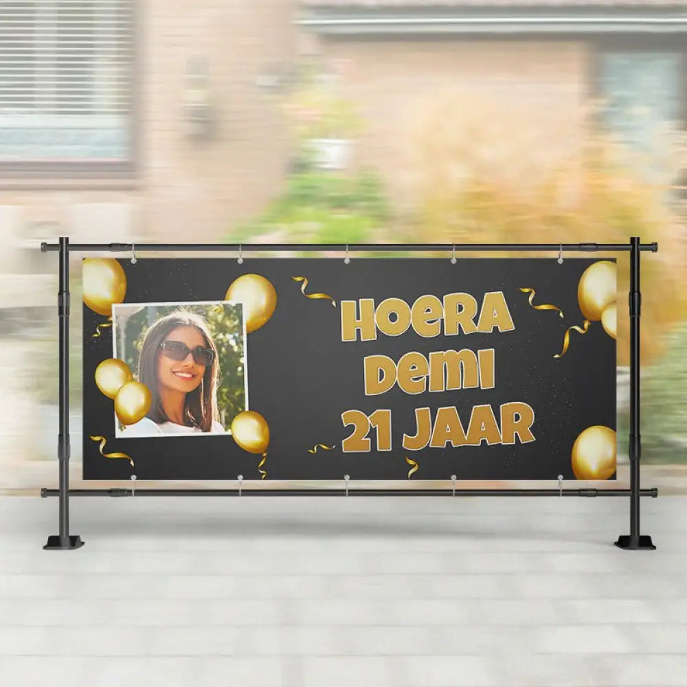 Spandoek Verjaardag | Ballonnen met foto Zwart - spandoeken