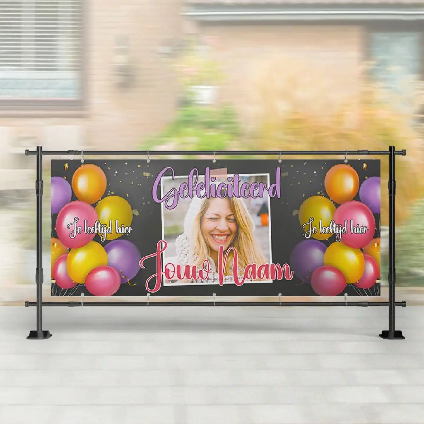 Spandoek Verjaardag- Spandoek ballonnen met naam - leeftijd - gekleurd – Kleurmedia®