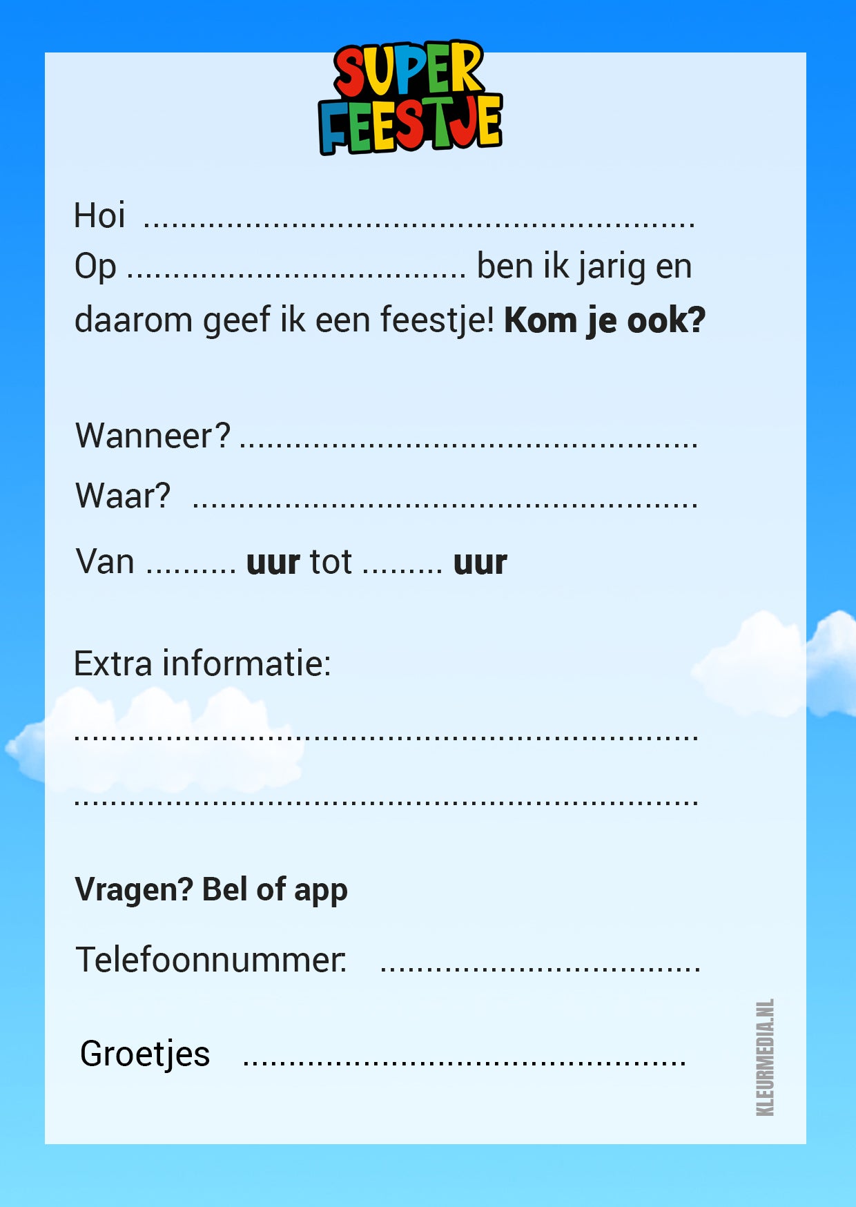 Uitnodiging Kinderfeestje Super Feestje