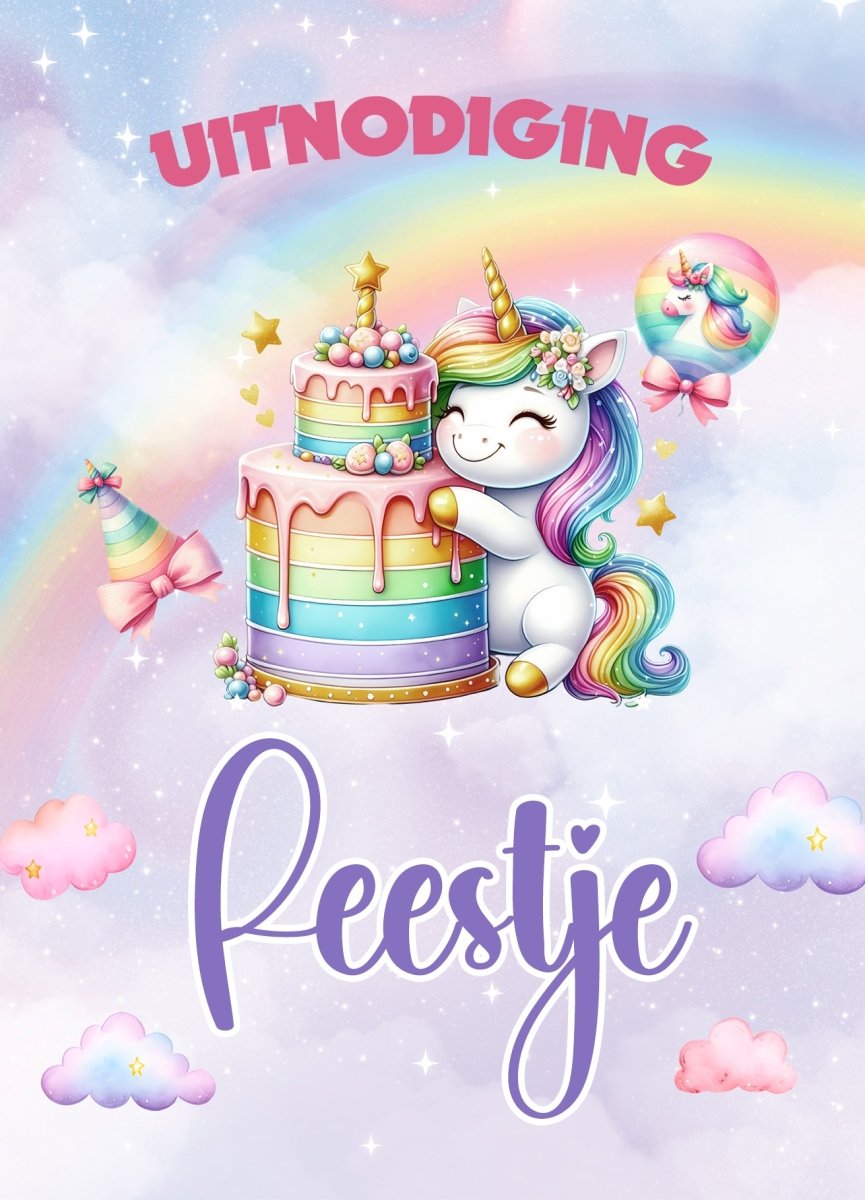 Uitnodiging kinderfeestje Unicorn - Kleurmedia kinderfeestjes