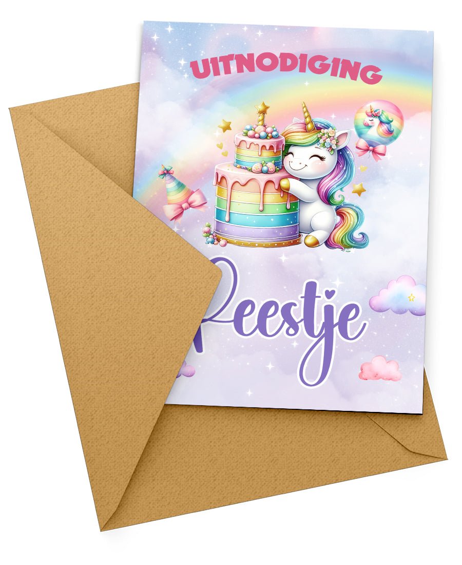 Uitnodiging: Uitnodiging kinderfeestje Unicorn (uitnodigingskaart) – Kleurmedia®