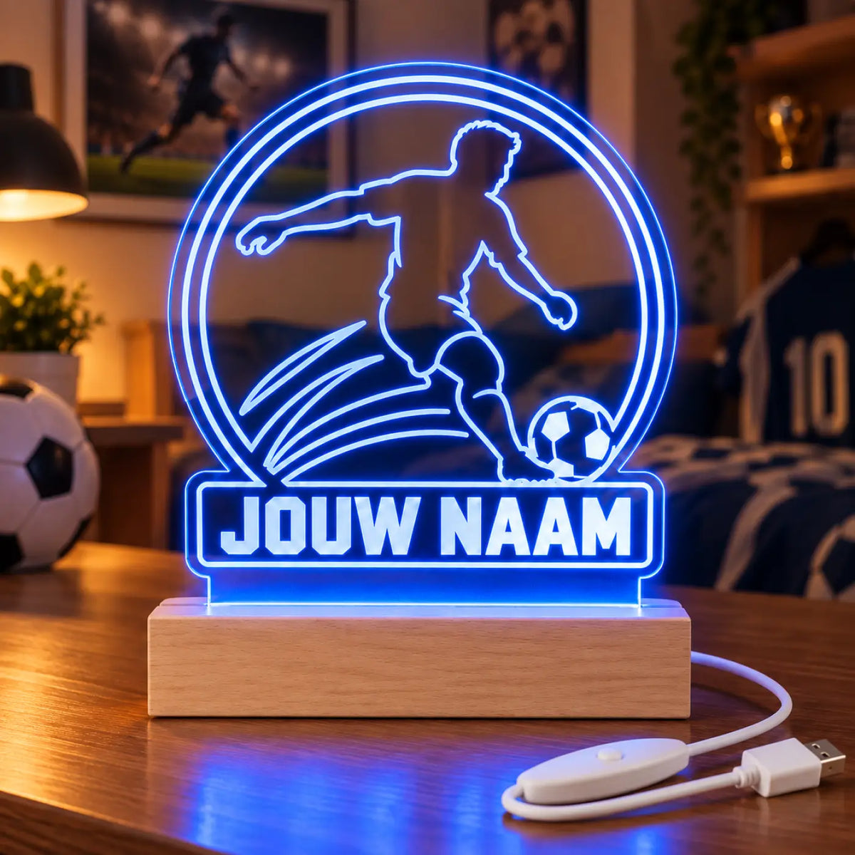 Voetbal LED Lamp met Naam - Schot met rondje