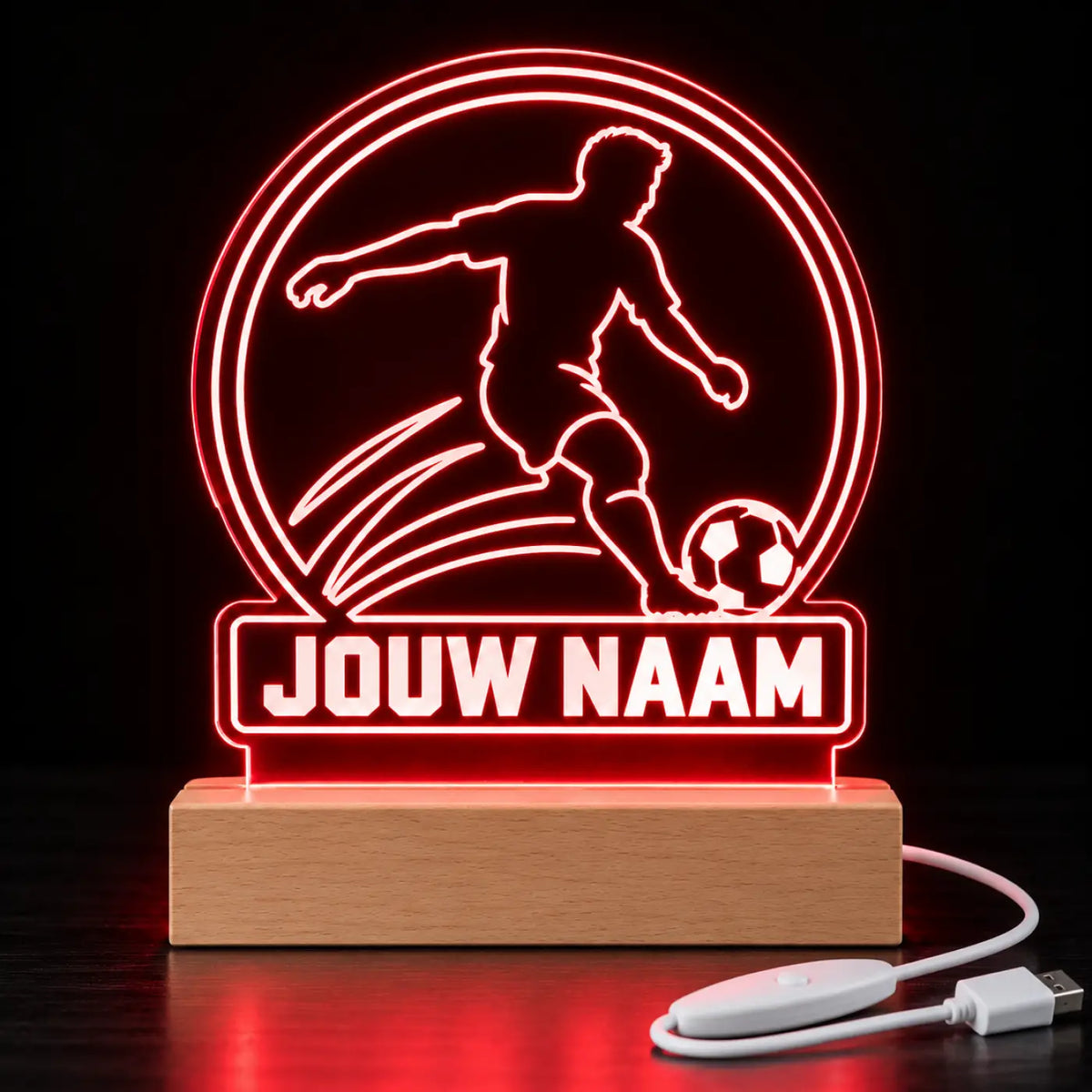 Voetbal LED Lamp met Naam - Schot met rondje