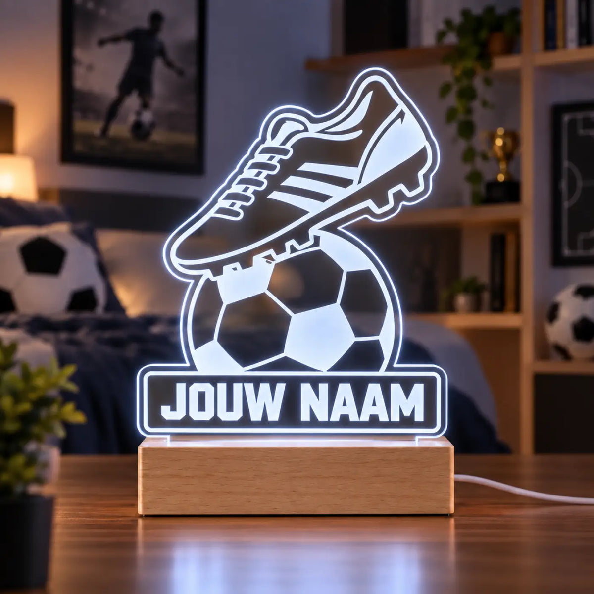 Voetbal LED Lamp met Naam - Voetbalschoen met bal
