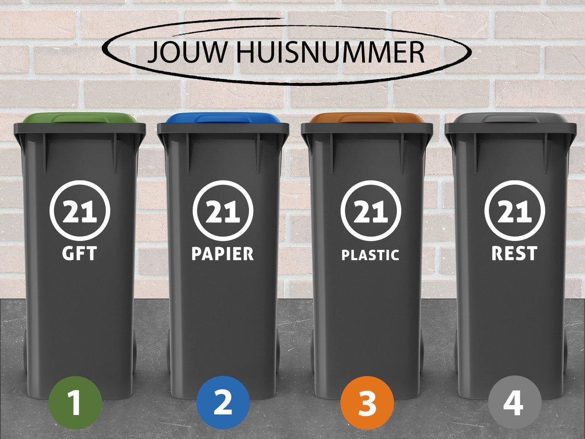 Container Stickers - 4 stuks - Rondje met tekst - Gft, Papier, Plastic, rest - 15 x 20 cm - Kleurmedia Container Stickers - 4 stuks - Rondje met tekst - Gft, Papier, Plastic, rest - 15 x 20 cm Containerstickers