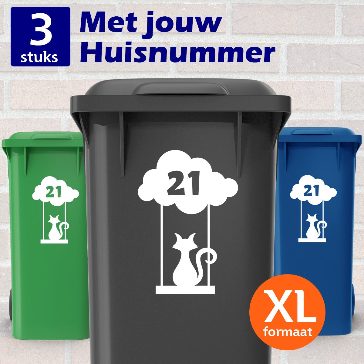 Container Stickers XL - Kat onder Wolk - Kliko stickers - Kleurmedia container sticker poes kast wolk kliko klikostickers Containerstickers