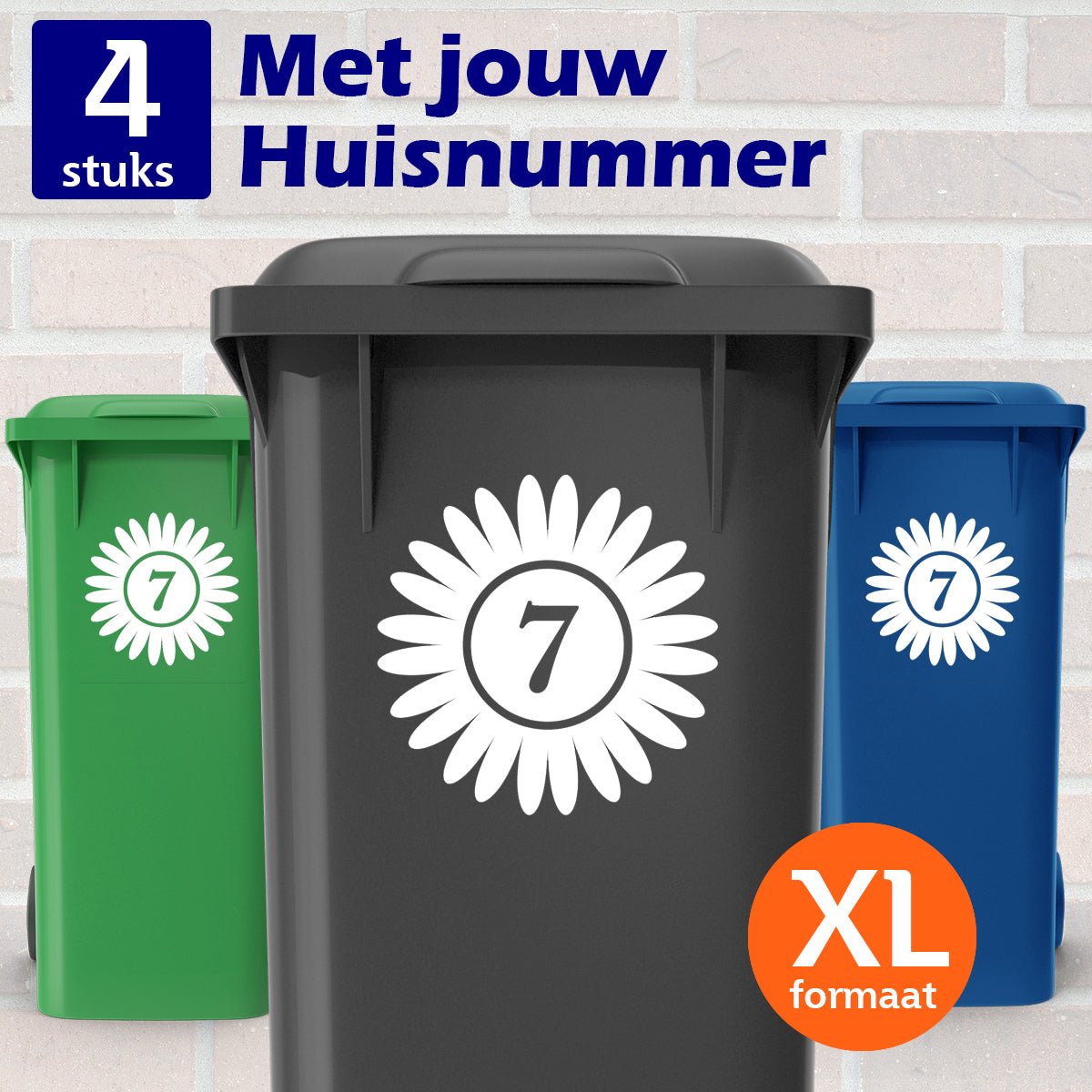 Container Stickers XL - Bloem - Kliko stickers - Kleurmedia Container Stickers XL 3 stuks - Bloem - Kliko stickers - Wit Containerstickers
