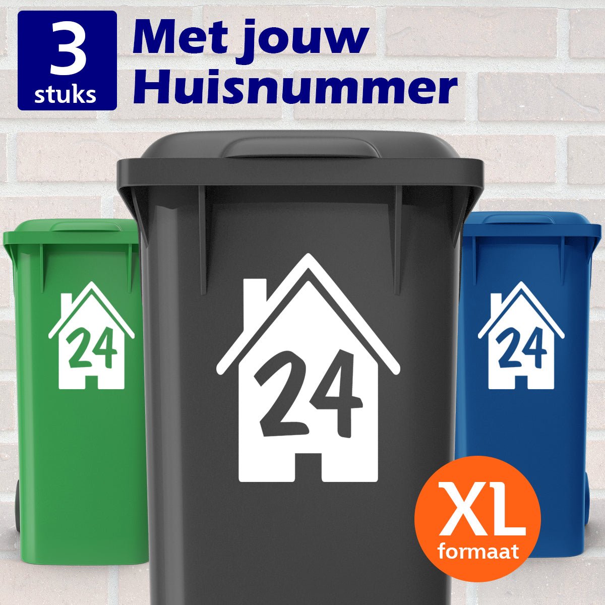 Container Stickers XL - Huis met huisnummer - Kleurmedia Container sticker - kliko - klikosticker met huisnummer Containerstickers
