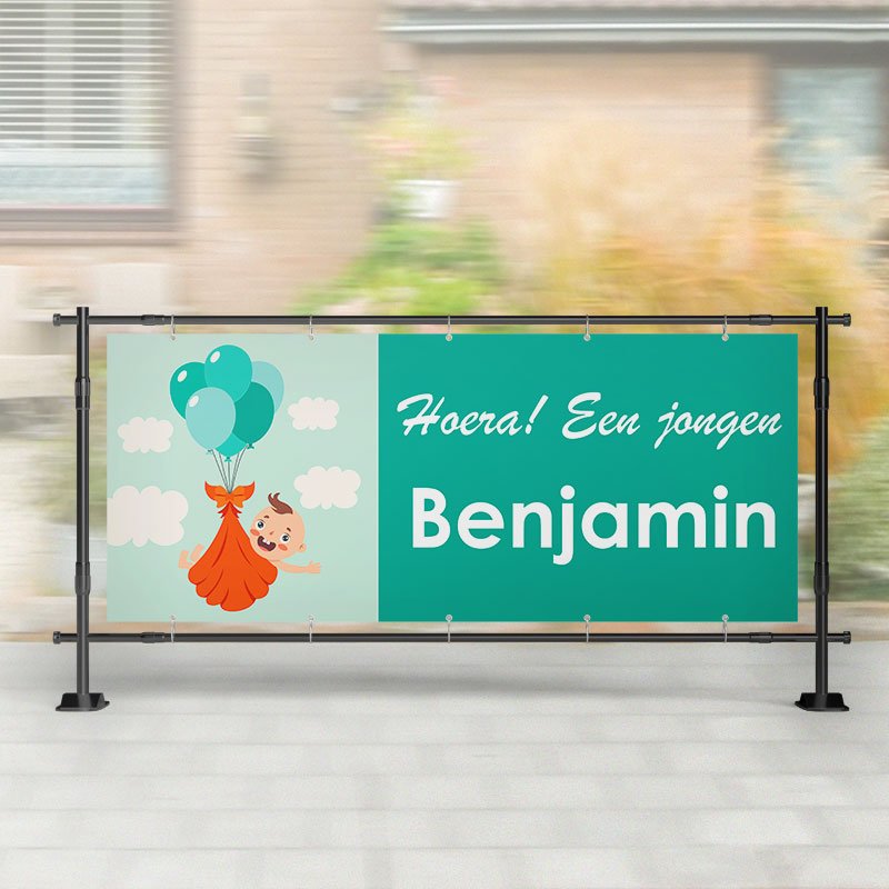 Geboorte spandoek | Baby met Ballonnen Groen – Kleurmedia®