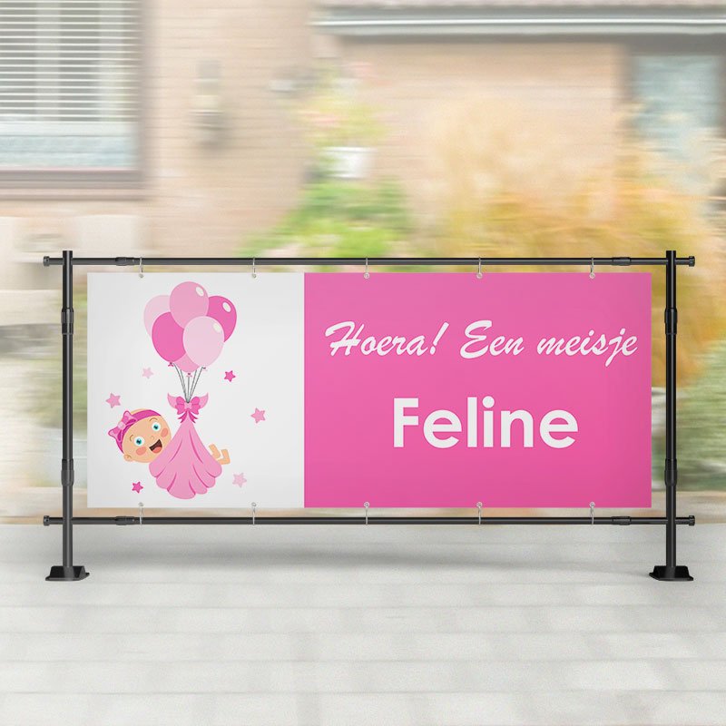 Geboorte spandoek | Baby met Ballonnen Roze – Kleurmedia®