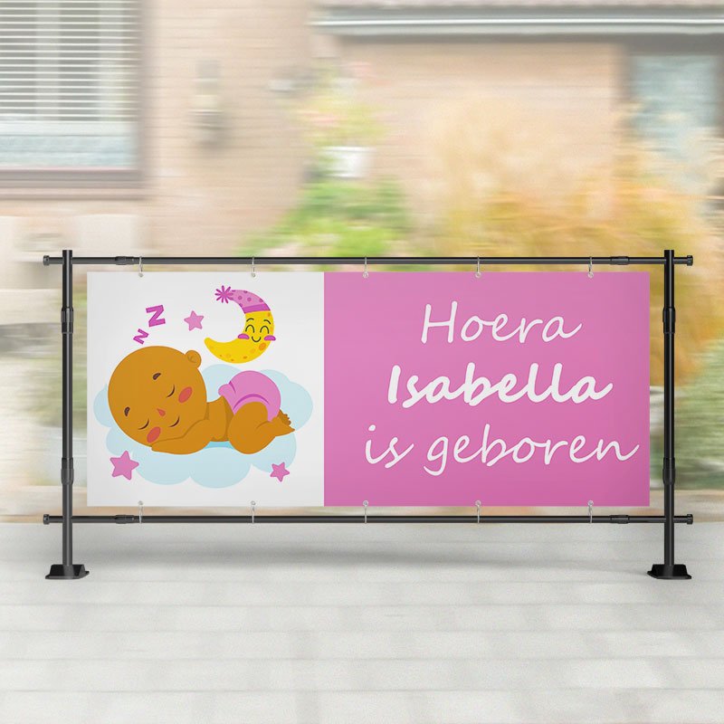 Geboorte spandoek | Baby Slaapt Roze – Kleurmedia®