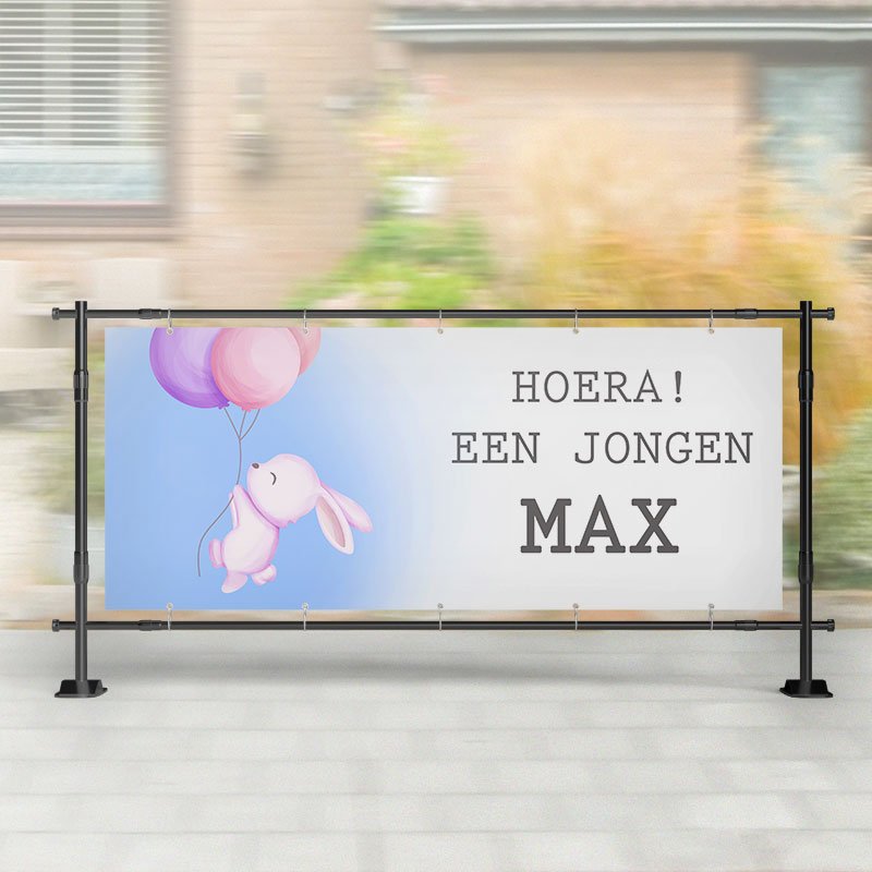 Geboorte spandoek | Konijn Hoera! een Jongen – Kleurmedia®