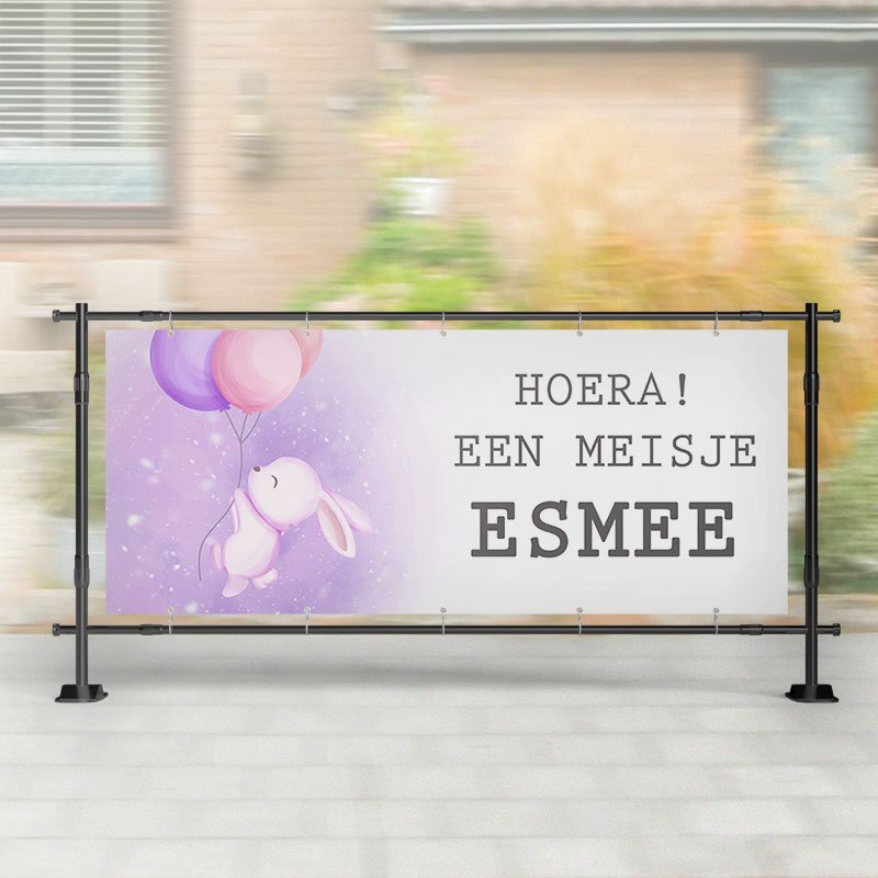 Geboorte spandoek | Konijn Hoera! een Meisje – Kleurmedia®