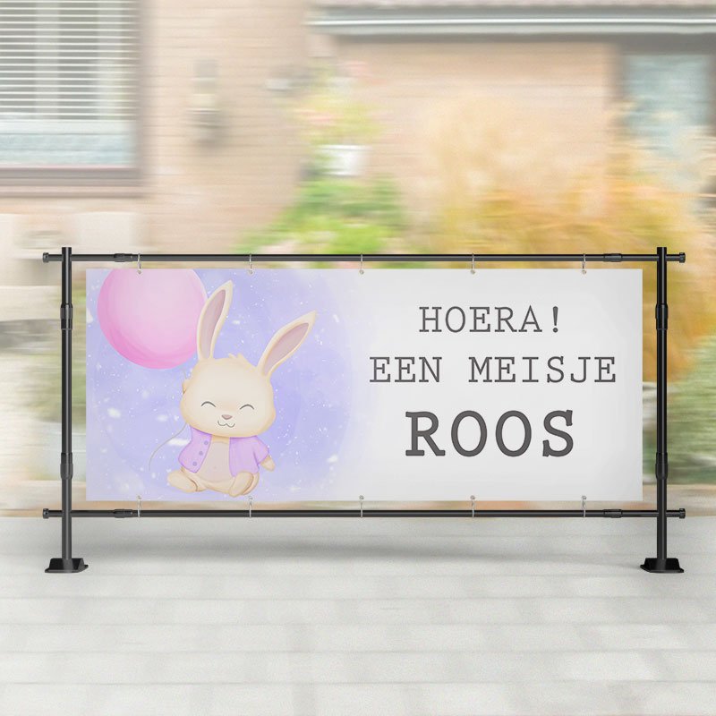 Geboorte spandoek | Konijn met Ballon Roze – Kleurmedia®