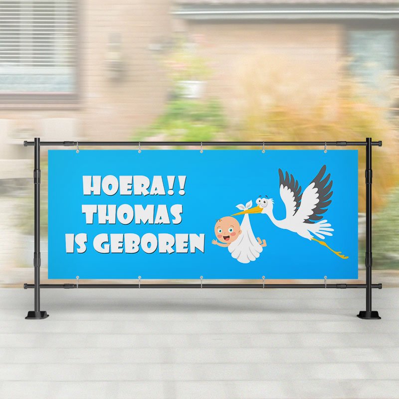 Geboorte spandoek | Ooievaar met Baby Blauw – Kleurmedia®
