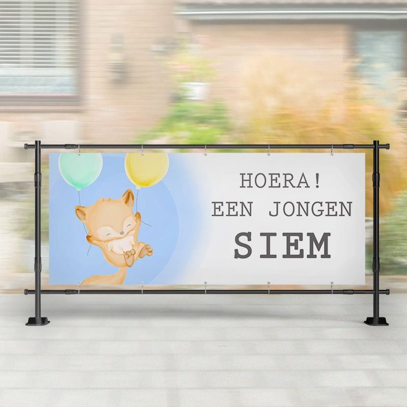 Geboorte spandoek | Vos met Ballon Een Jongen – Kleurmedia®